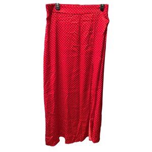 Halara Red Polka Dot Maxi Skirt Side Split Size L Lightweight 100% Polyester